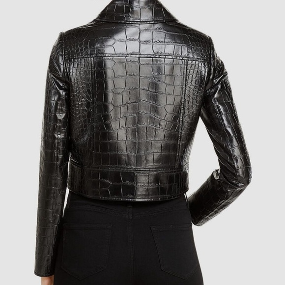 Ellie Tahari Jagger Croc-Embossed Faux-Leather Jacket - Picture 2 of 8